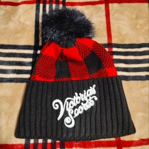 Victoria's Secret Beanie with pom pom and hearts NWT